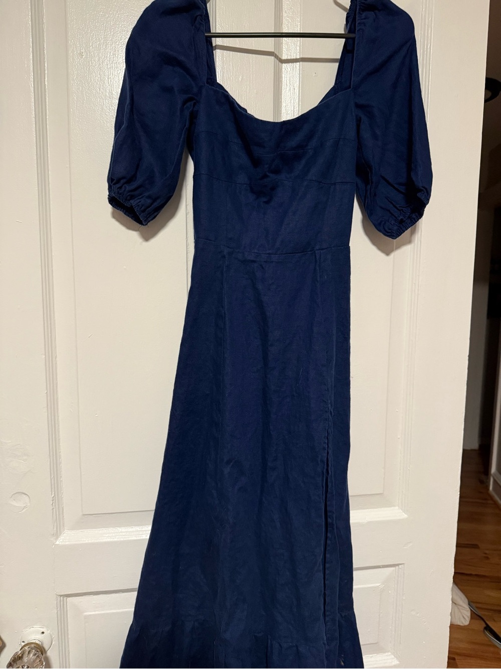 Reformation Navy Maxi Dress with Puff Sleeves